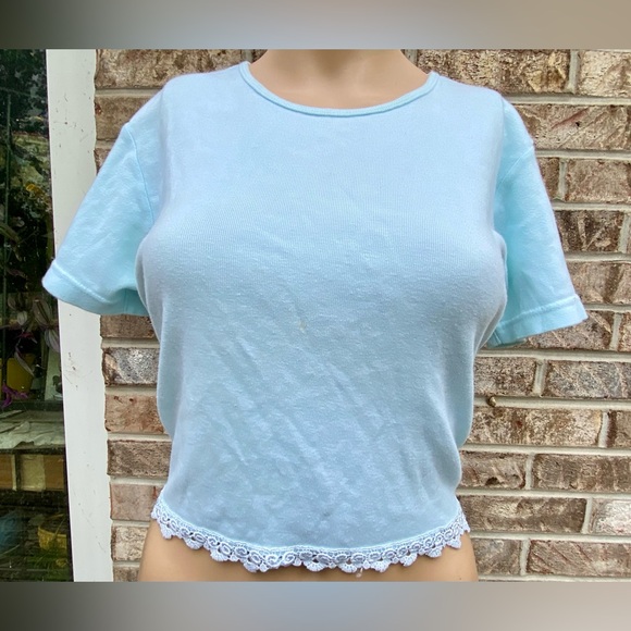 2000 Y2K Mint Green/Light Blue Heart Logo Victorias Secret Cropped Tshirt - Picture 3 of 16